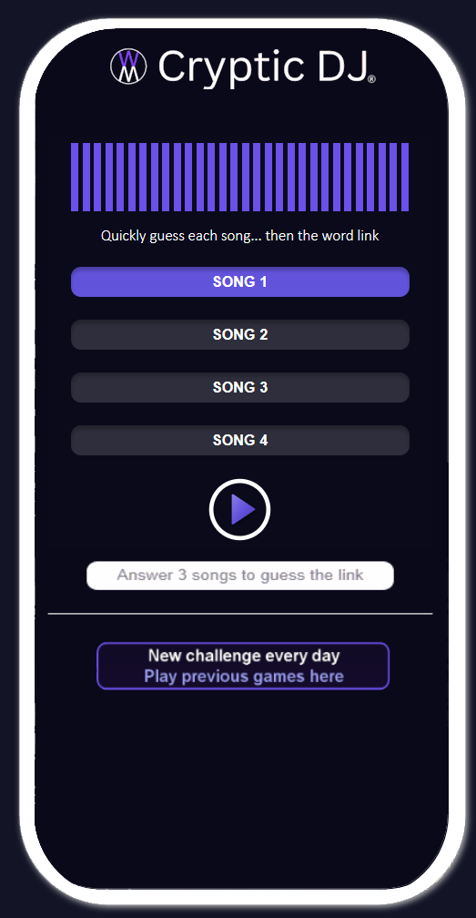 Standard Cryptic DJ game screen